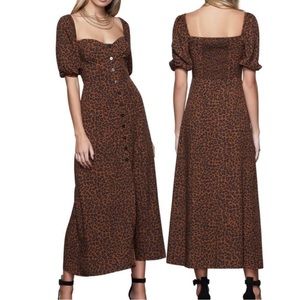 Good American Corset Leopard Print Puff Sleeve Maxi Dress S GA size 1